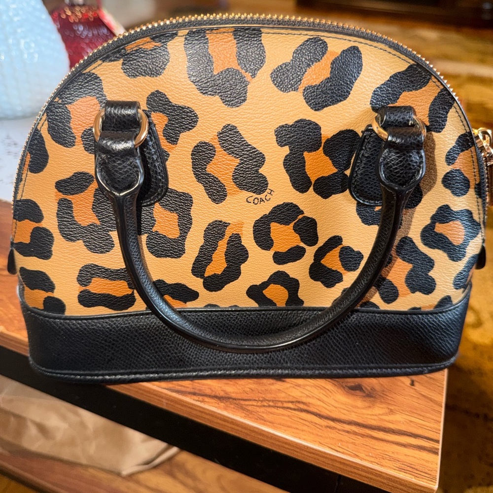 Coach Tan and Black Leopard Print Satchel